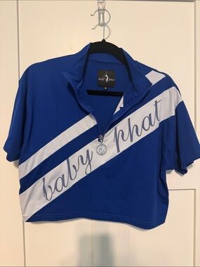 Baby Phat Y2K Royal Blue and White Cropped Zip Polo Athletic Athleisure